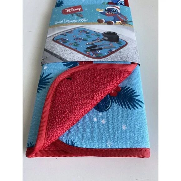 Disney Stitch Christmas Dish Drying Mat Santa Claus Hat Mistletoe Gifts NEW - Picture 4 of 8